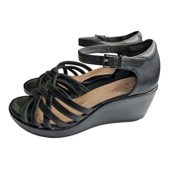 Clarks Shoes Un Plaza Vibe Combi Strappy Wedge Comfort Sandal Black 8 - Picture 3 of 10